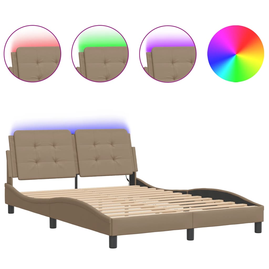 Bedframe met LED-verlichting kunstleer cappuccino 140x200 cm is nu te koop bij PeponiXL, paradijselijk wonen!