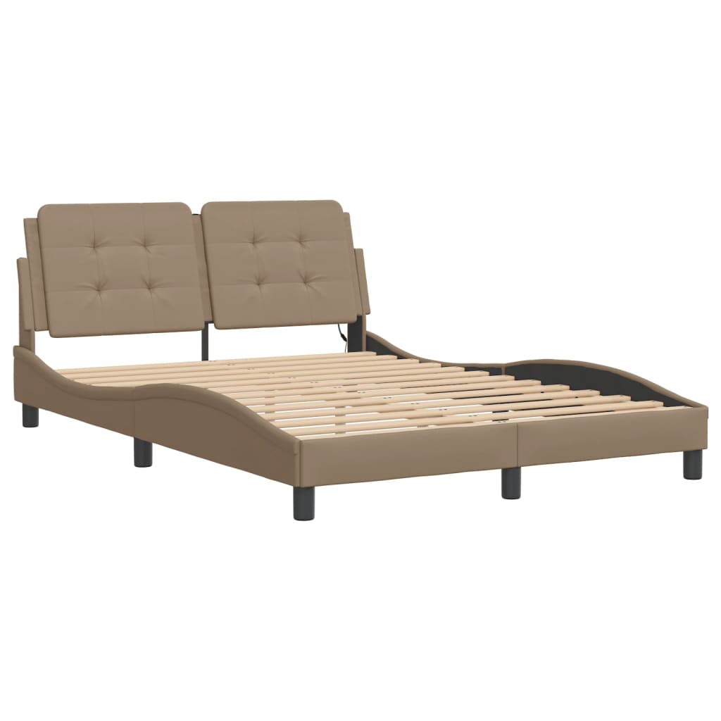 Bedframe met LED-verlichting kunstleer cappuccino 140x200 cm is nu te koop bij PeponiXL, paradijselijk wonen!