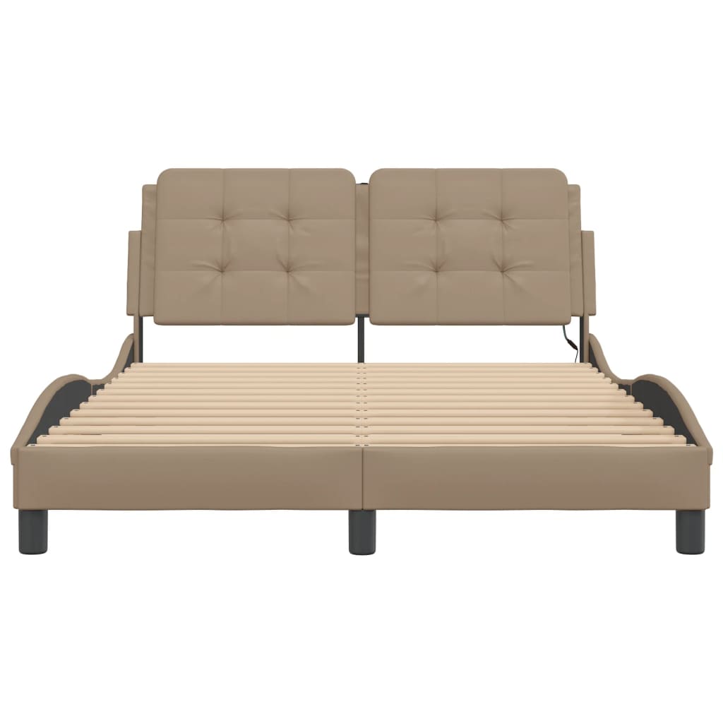 Bedframe met LED-verlichting kunstleer cappuccino 140x200 cm is nu te koop bij PeponiXL, paradijselijk wonen!