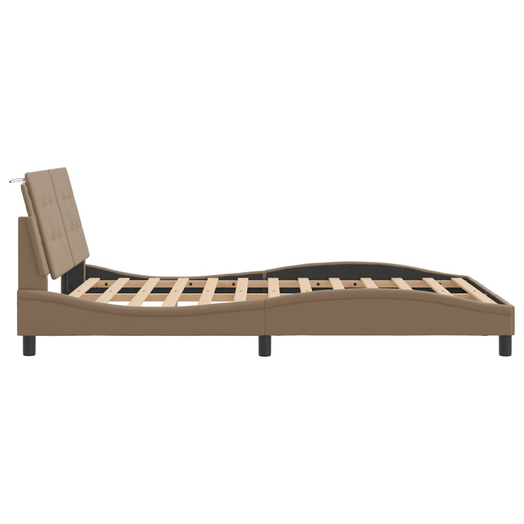 Bedframe met LED-verlichting kunstleer cappuccino 140x200 cm is nu te koop bij PeponiXL, paradijselijk wonen!