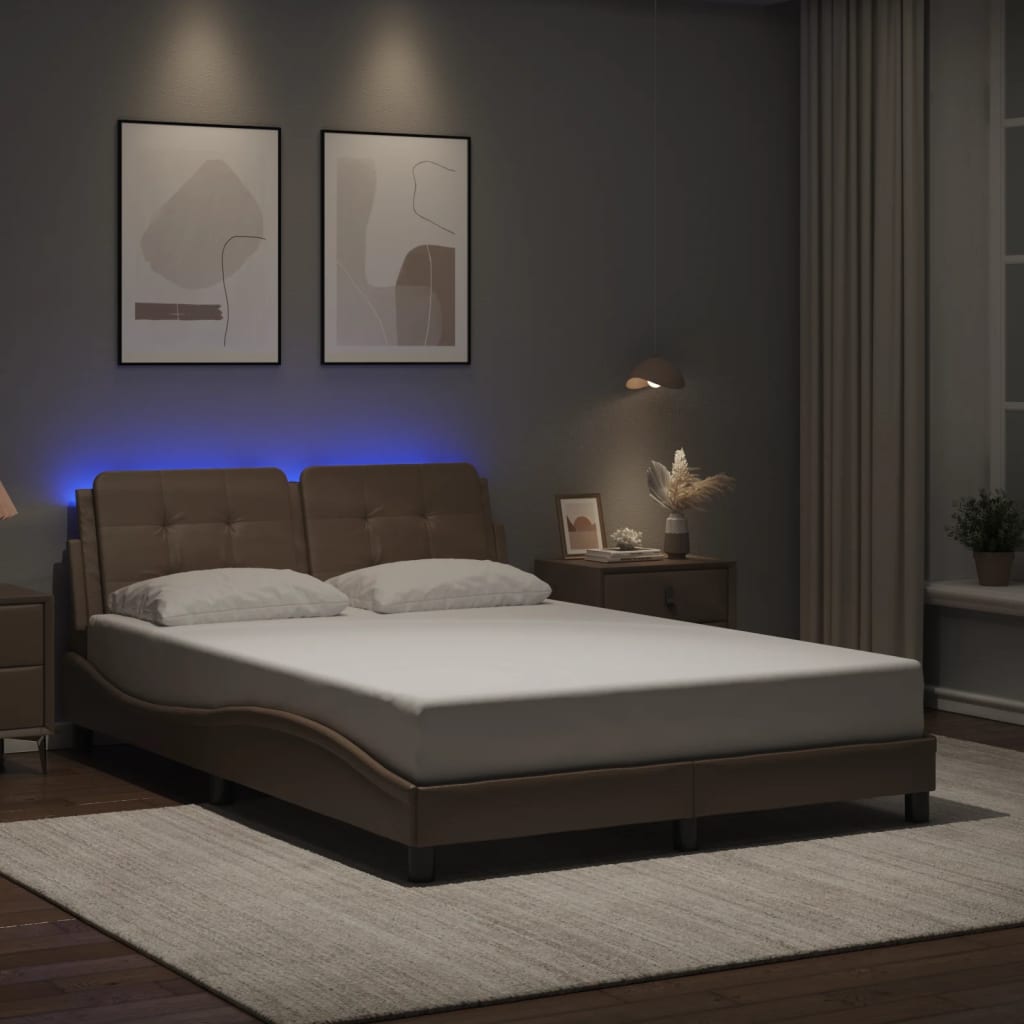 Bedframe met LED-verlichting kunstleer cappuccino 140x200 cm is nu te koop bij PeponiXL, paradijselijk wonen!