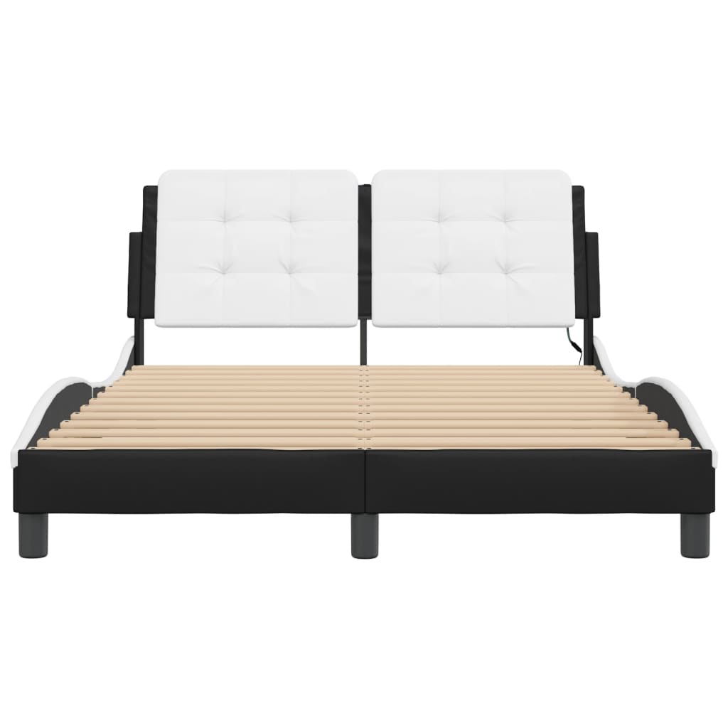 Bedframe met LED-verlichting kunstleer zwart en wit 140x200 cm is nu te koop bij PeponiXL, paradijselijk wonen!