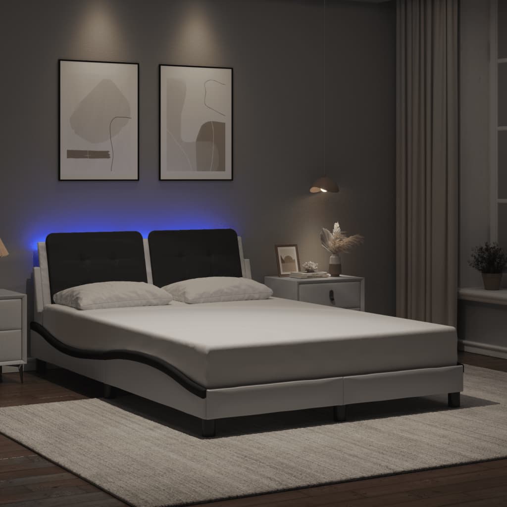 Bedframe met LED zonder matras "Zadar" wit en zwart 140x200 cm is nu te koop bij PeponiXL, paradijselijk wonen!