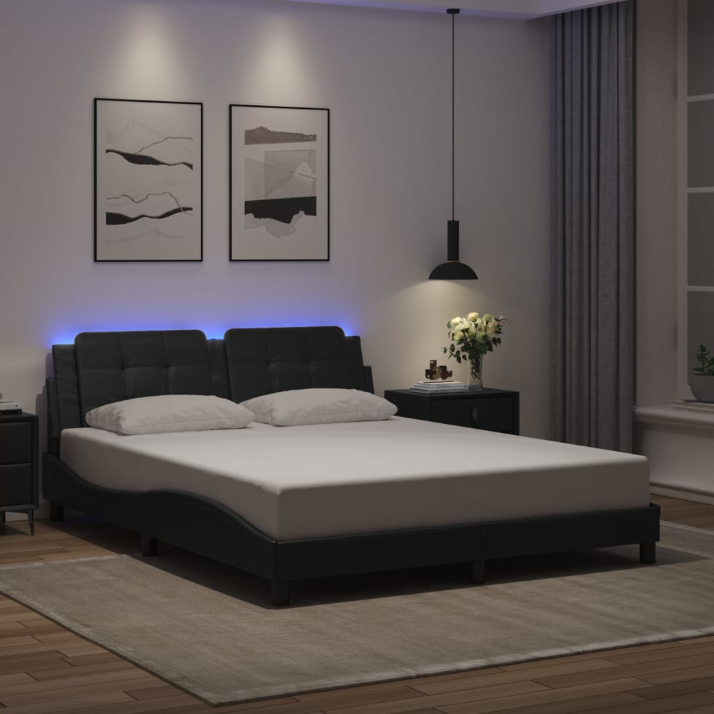 Bedframe met LED-verlichting kunstleer zwart 160x200 cm is nu te koop bij PeponiXL, paradijselijk wonen!