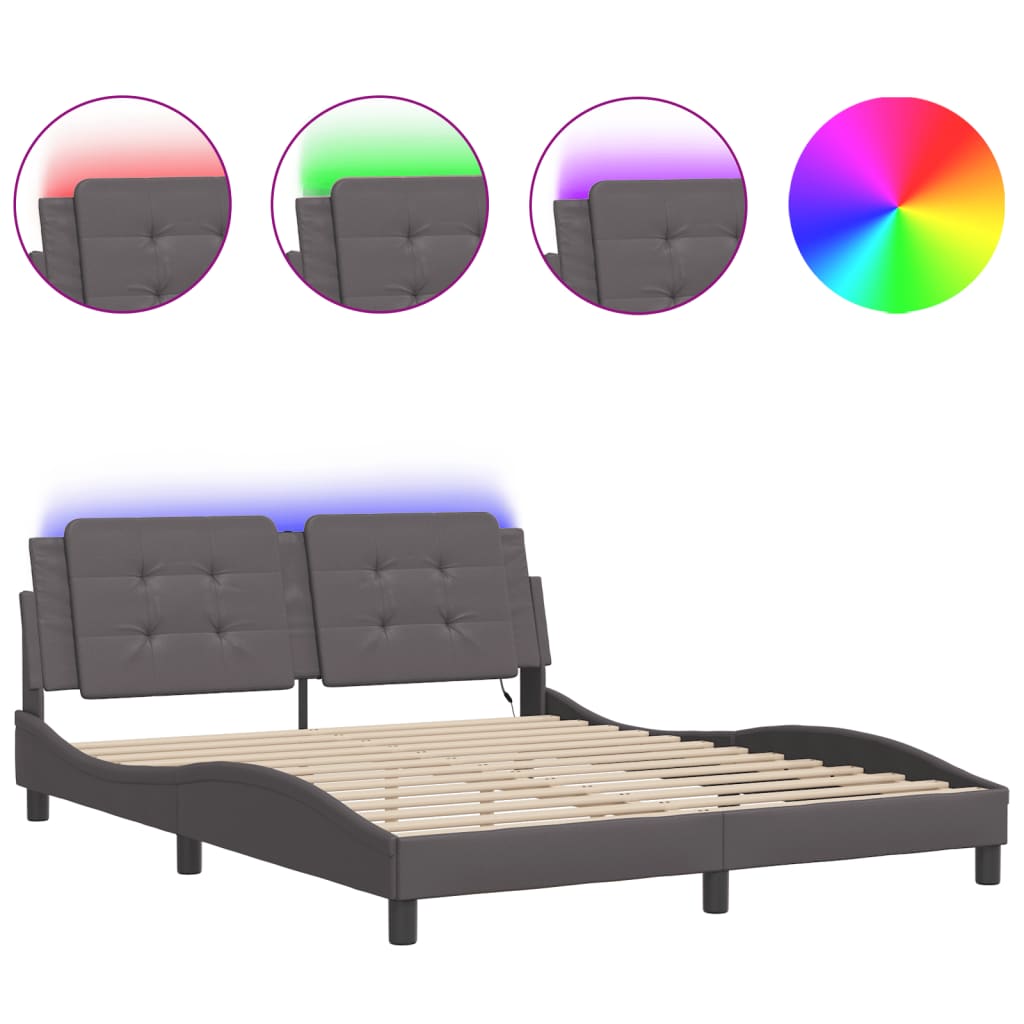 Bedframe met LED-verlichting kunstleer grijs 160x200 cm is nu te koop bij PeponiXL, paradijselijk wonen!