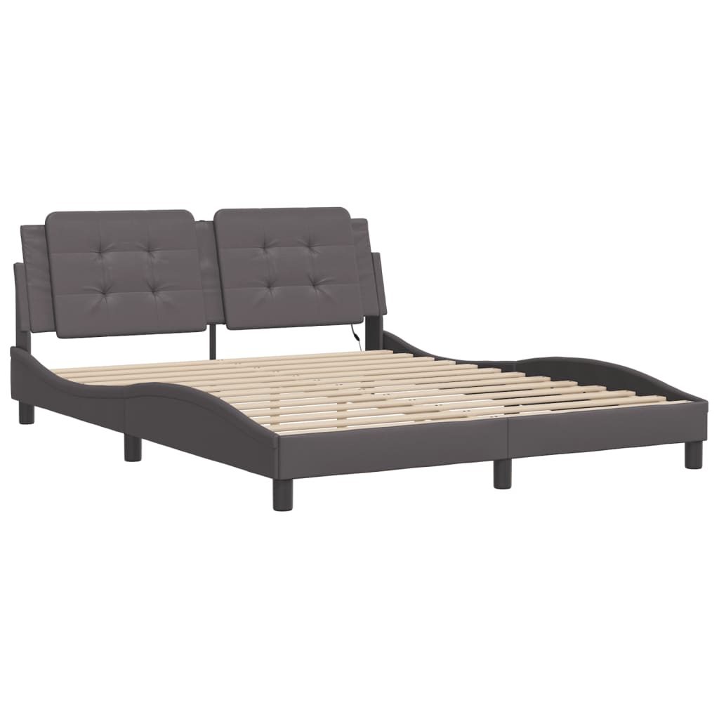 Bedframe met LED-verlichting kunstleer grijs 160x200 cm is nu te koop bij PeponiXL, paradijselijk wonen!