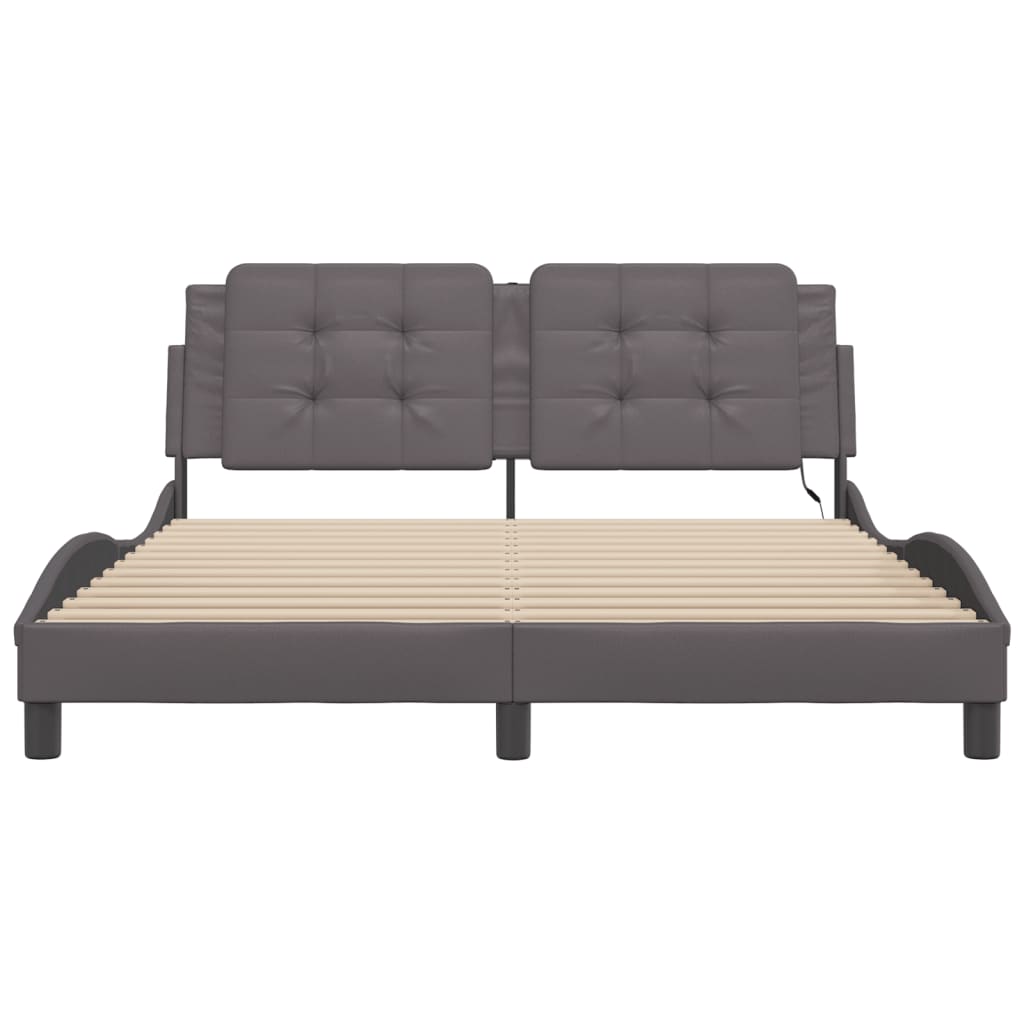 Bedframe met LED-verlichting kunstleer grijs 160x200 cm is nu te koop bij PeponiXL, paradijselijk wonen!