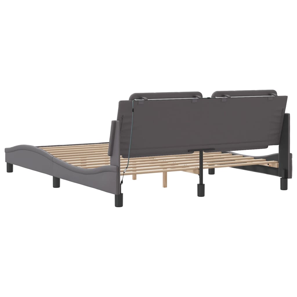 Bedframe met LED-verlichting kunstleer grijs 160x200 cm is nu te koop bij PeponiXL, paradijselijk wonen!