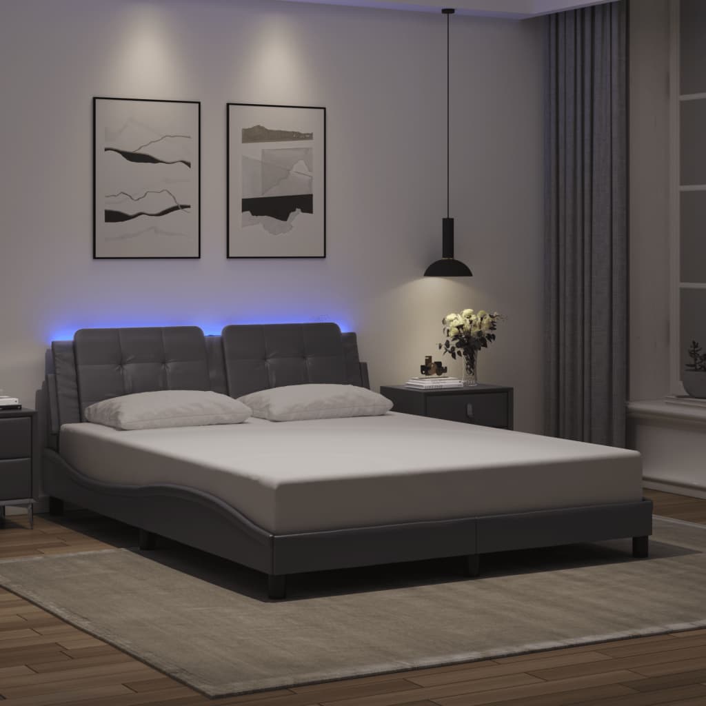 Bedframe met LED-verlichting kunstleer grijs 160x200 cm is nu te koop bij PeponiXL, paradijselijk wonen!