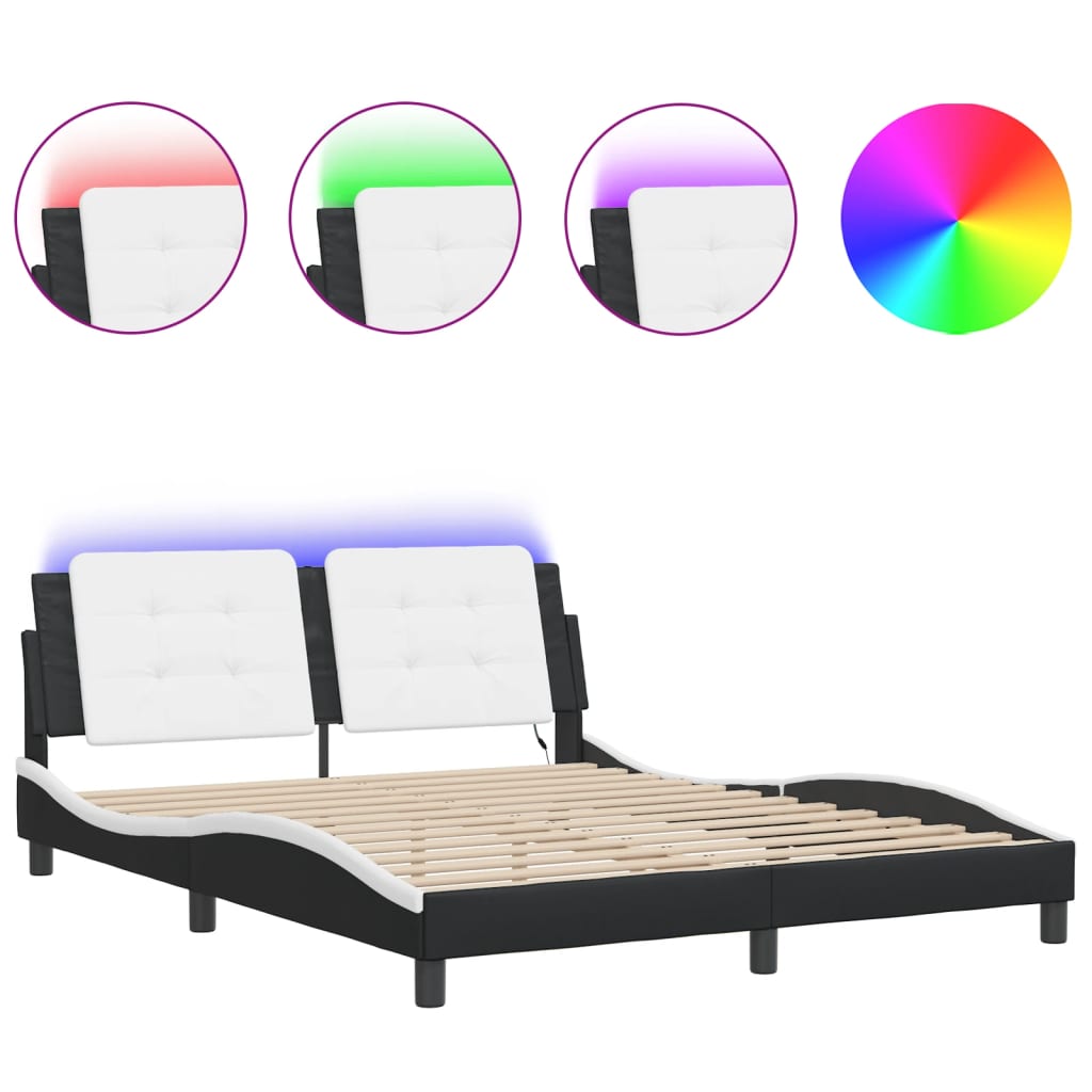 Bedframe met LED-verlichting kunstleer zwart en wit 160x200 cm is nu te koop bij PeponiXL, paradijselijk wonen!
