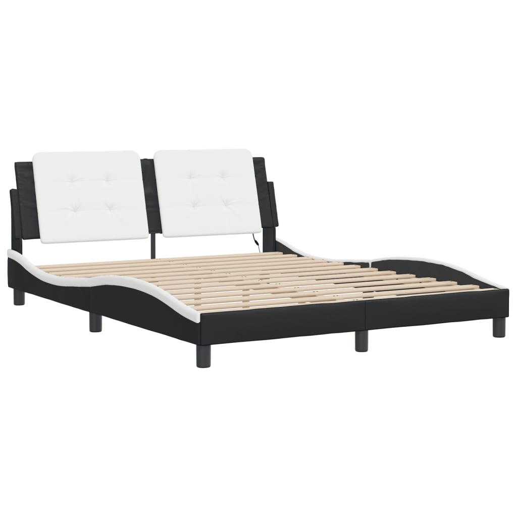 Bedframe met LED-verlichting kunstleer zwart en wit 160x200 cm is nu te koop bij PeponiXL, paradijselijk wonen!