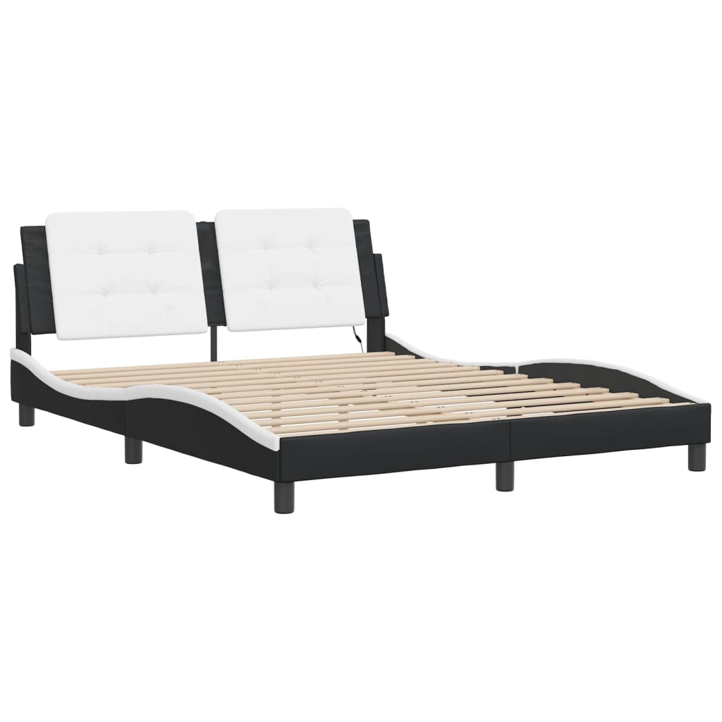 Bedframe met LED-verlichting kunstleer zwart en wit 160x200 cm is nu te koop bij PeponiXL, paradijselijk wonen!