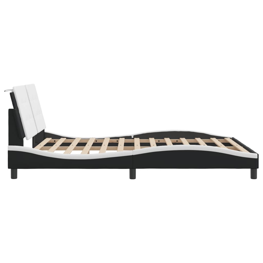Bedframe met LED-verlichting kunstleer zwart en wit 160x200 cm is nu te koop bij PeponiXL, paradijselijk wonen!
