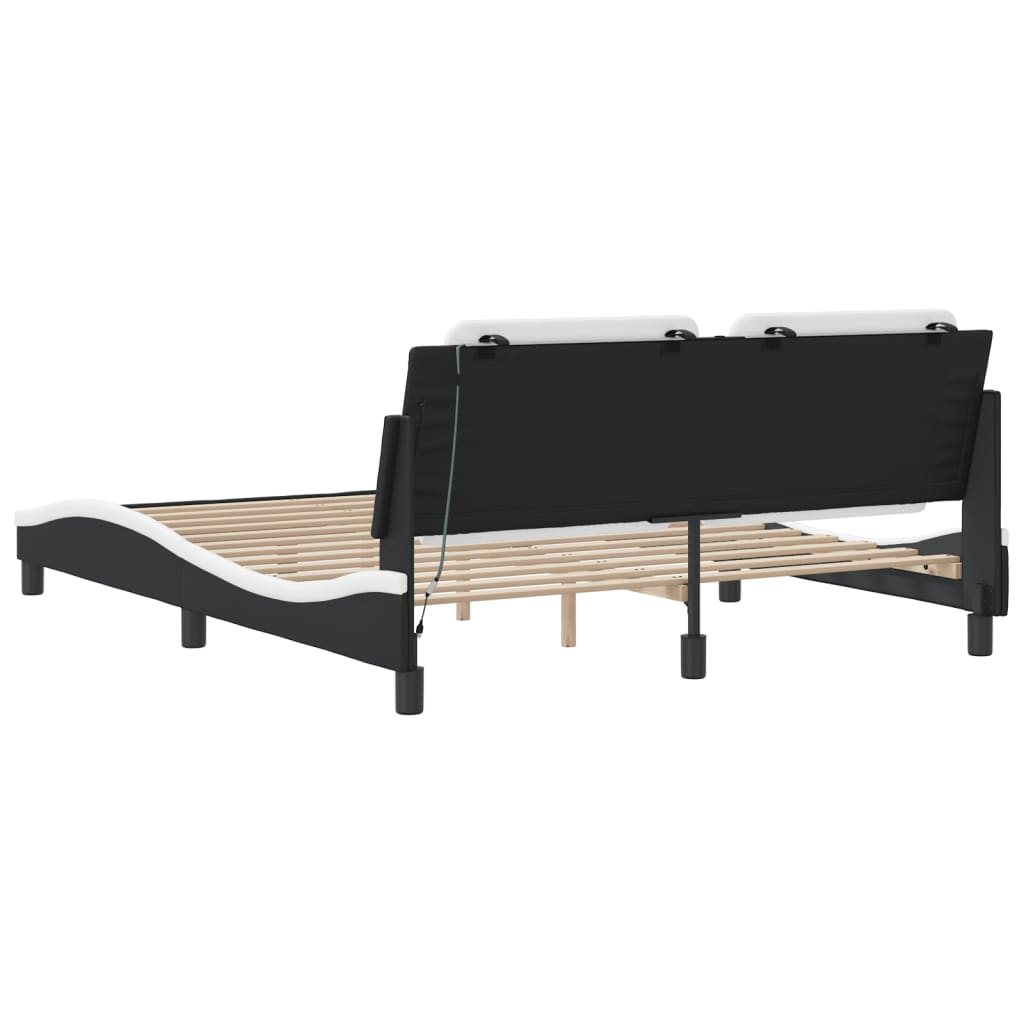 Bedframe met LED zonder matras "Zadar" zwart en wit 160x200 cm is nu te koop bij PeponiXL, paradijselijk wonen!