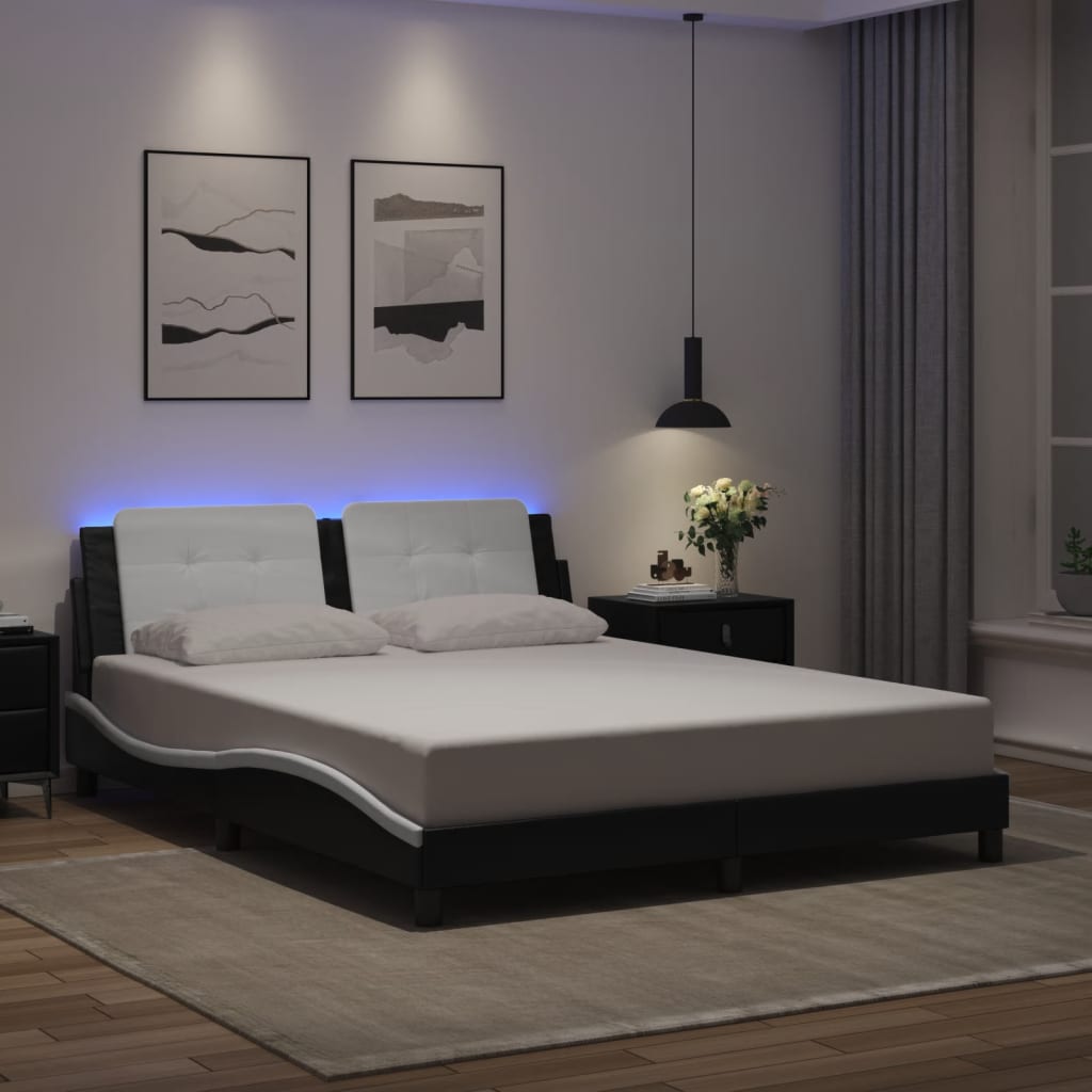 Bedframe met LED-verlichting kunstleer zwart en wit 160x200 cm is nu te koop bij PeponiXL, paradijselijk wonen!