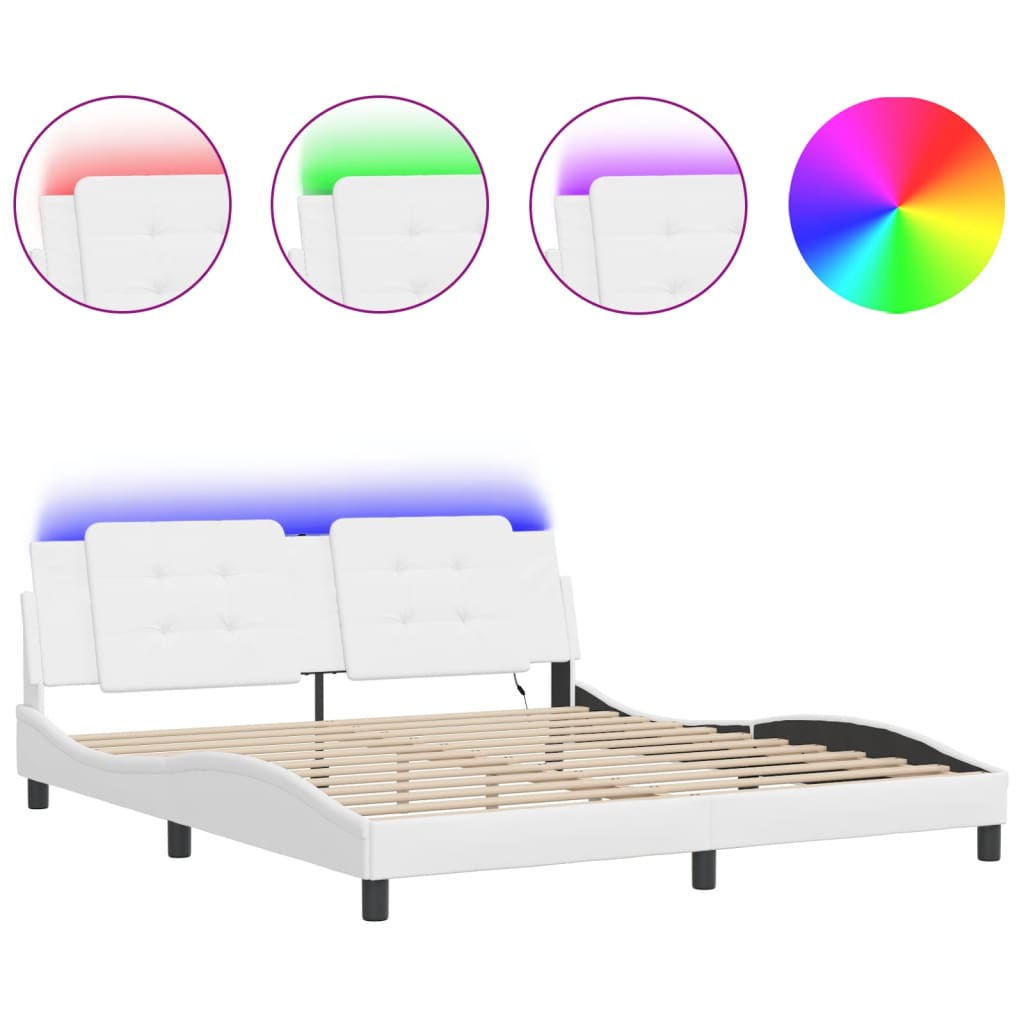 Bedframe met LED-verlichting kunstleer wit 180x200 cm is nu te koop bij PeponiXL, paradijselijk wonen!