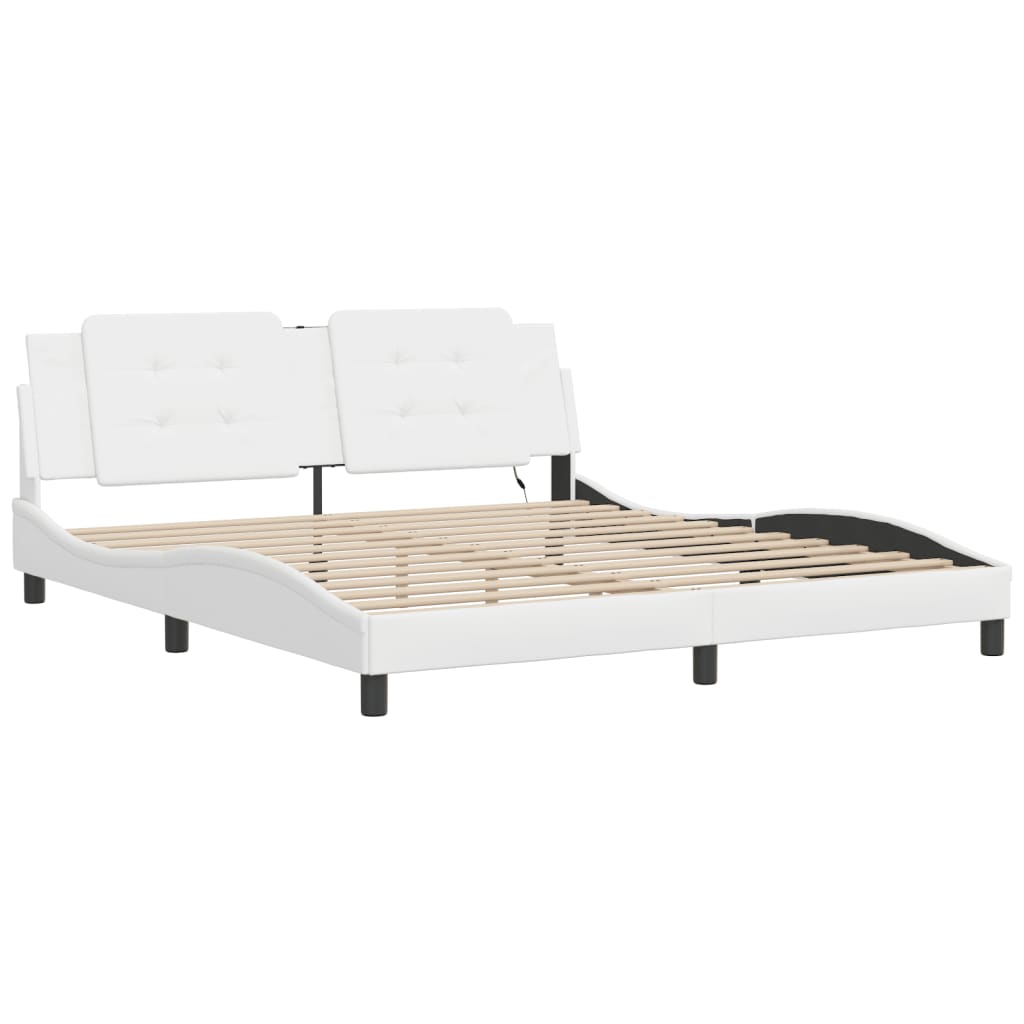 Bedframe met LED-verlichting kunstleer wit 180x200 cm is nu te koop bij PeponiXL, paradijselijk wonen!
