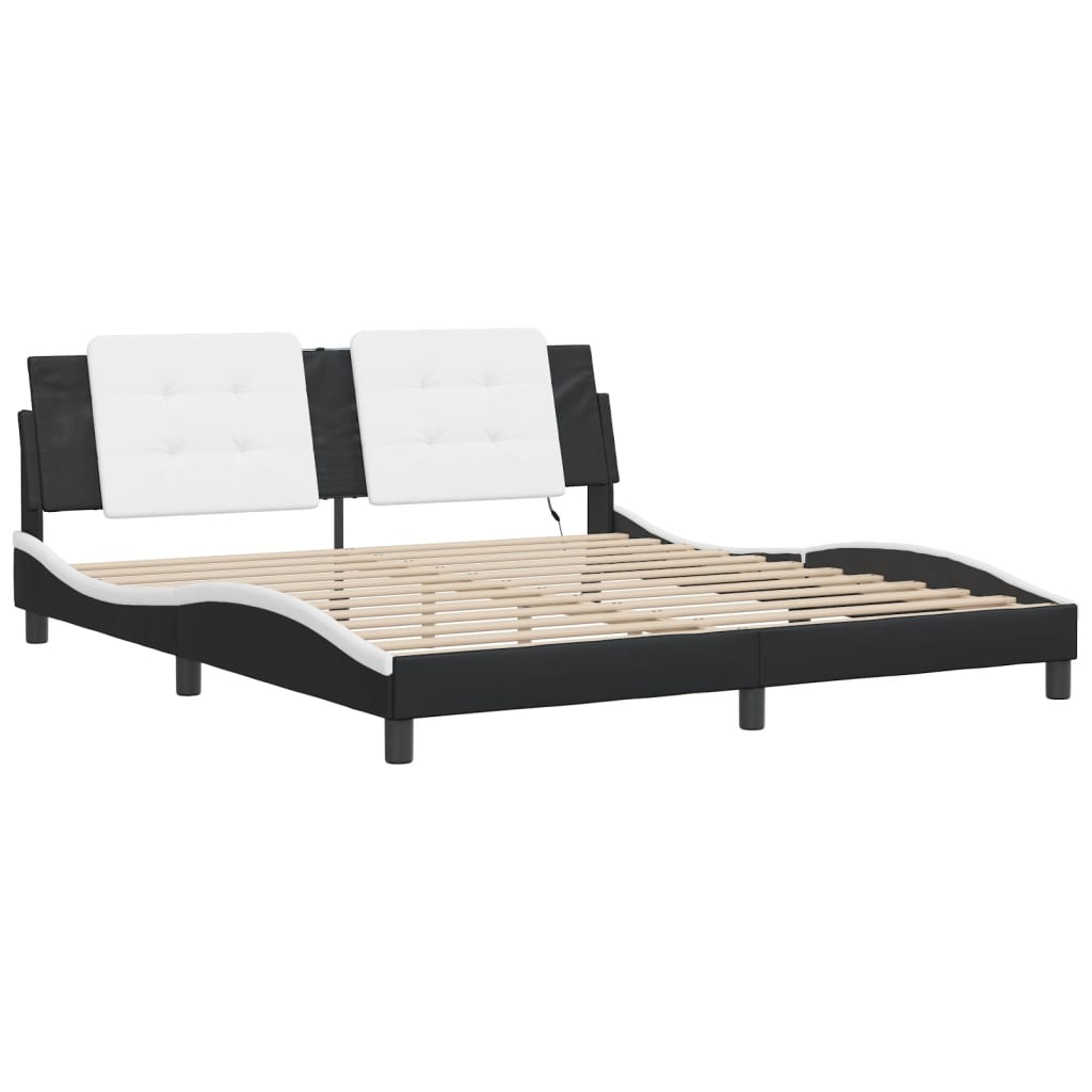 Bedframe met LED-verlichting kunstleer zwart en wit 180x200 cm is nu te koop bij PeponiXL, paradijselijk wonen!
