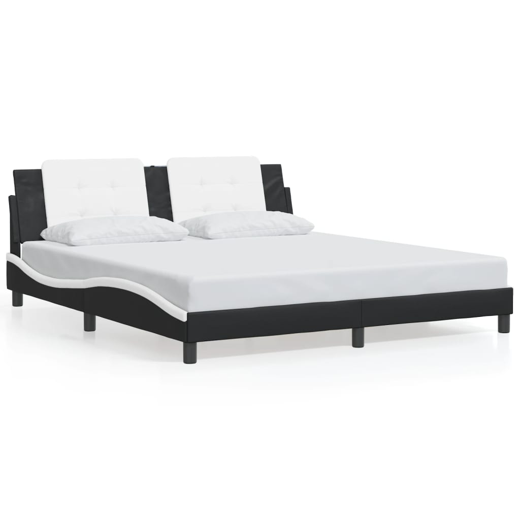 Bedframe met LED-verlichting kunstleer zwart en wit 180x200 cm is nu te koop bij PeponiXL, paradijselijk wonen!