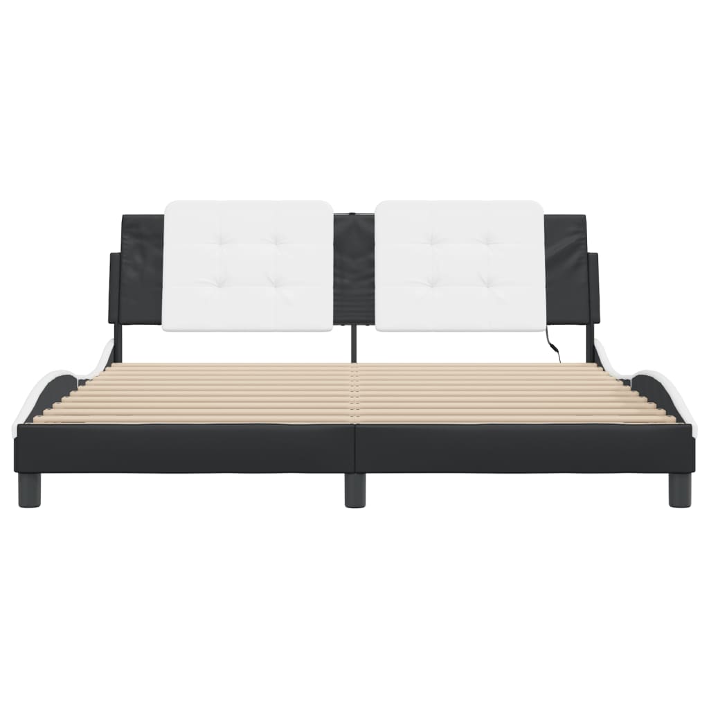 Bedframe met LED-verlichting kunstleer zwart en wit 180x200 cm is nu te koop bij PeponiXL, paradijselijk wonen!