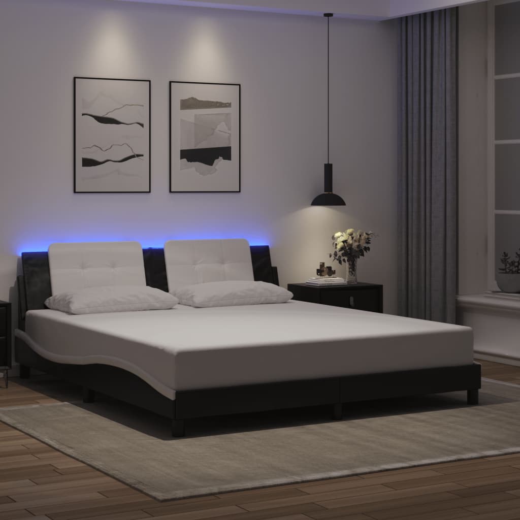 Bedframe met LED-verlichting kunstleer zwart en wit 180x200 cm is nu te koop bij PeponiXL, paradijselijk wonen!