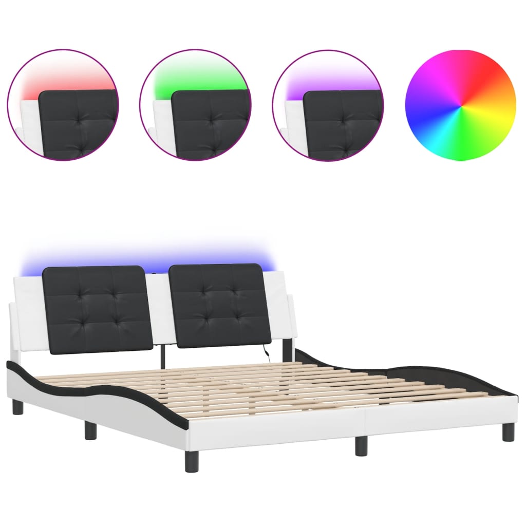 Bedframe met LED-verlichting kunstleer wit en zwart 180x200 cm is nu te koop bij PeponiXL, paradijselijk wonen!