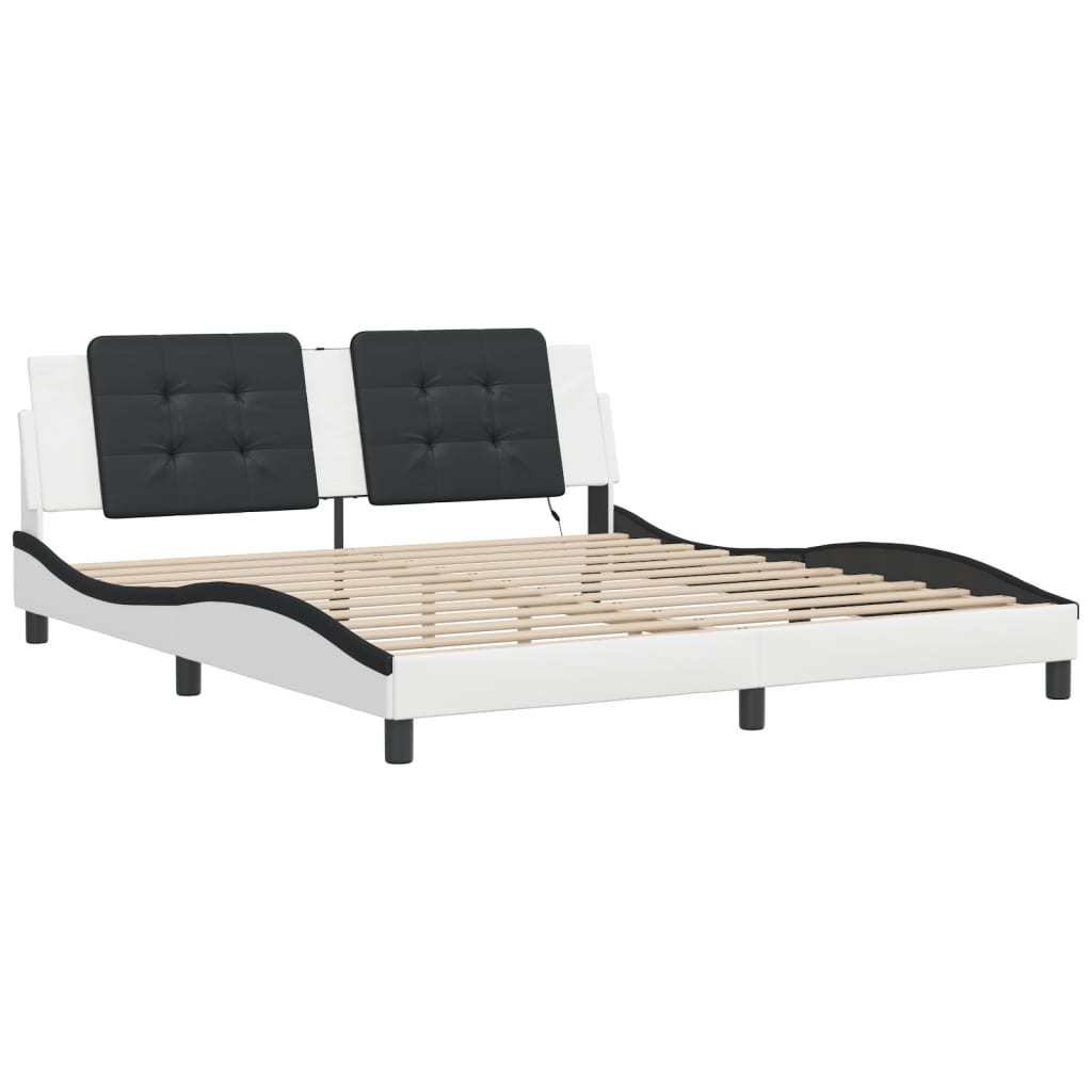 Bedframe met LED-verlichting kunstleer wit en zwart 180x200 cm is nu te koop bij PeponiXL, paradijselijk wonen!