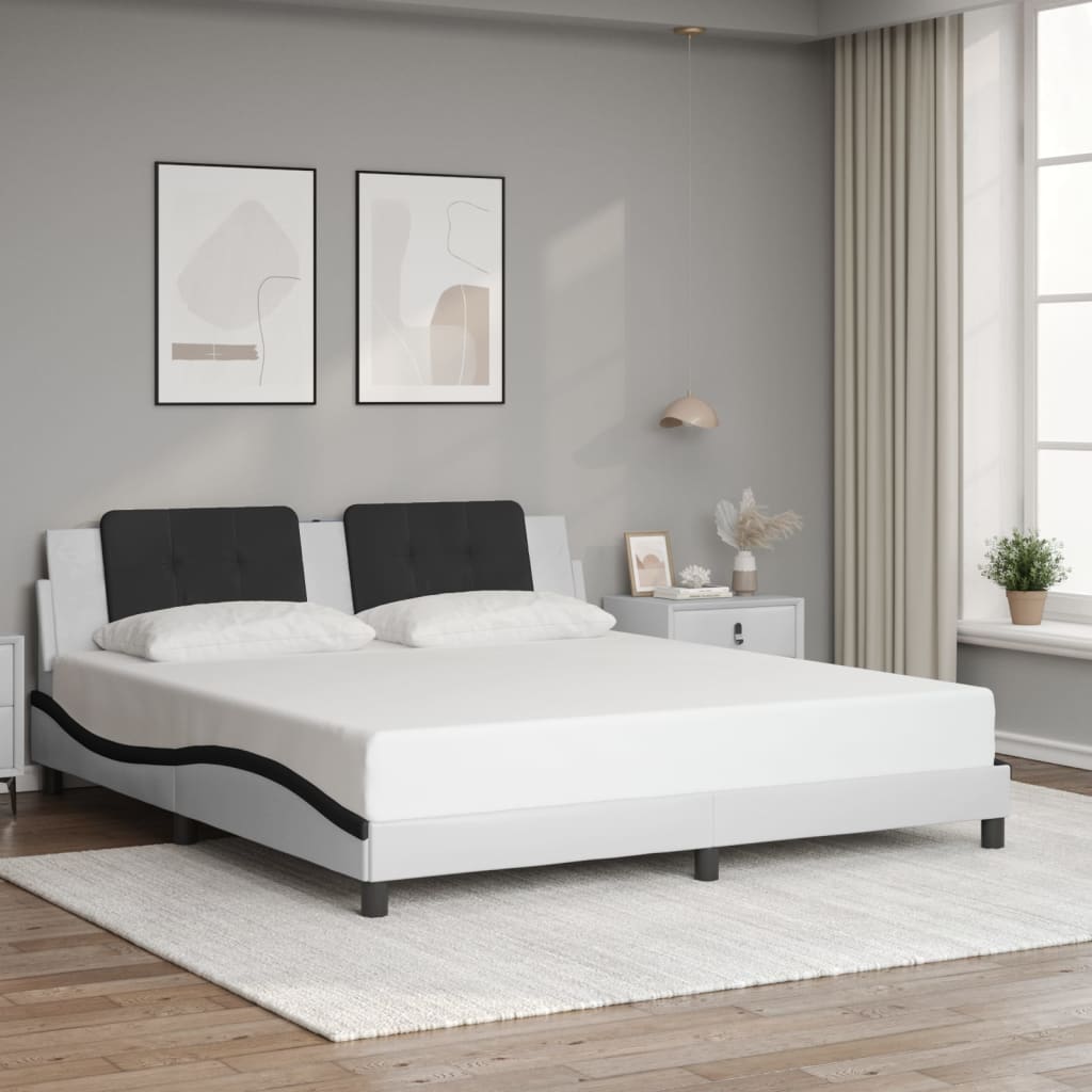 Bedframe met LED-verlichting kunstleer wit en zwart 180x200 cm is nu te koop bij PeponiXL, paradijselijk wonen!