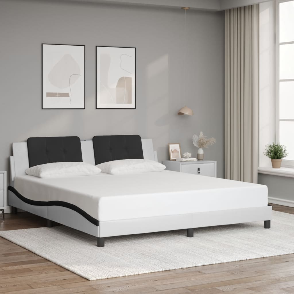 Bedframe met LED-verlichting kunstleer wit en zwart 180x200 cm is nu te koop bij PeponiXL, paradijselijk wonen!