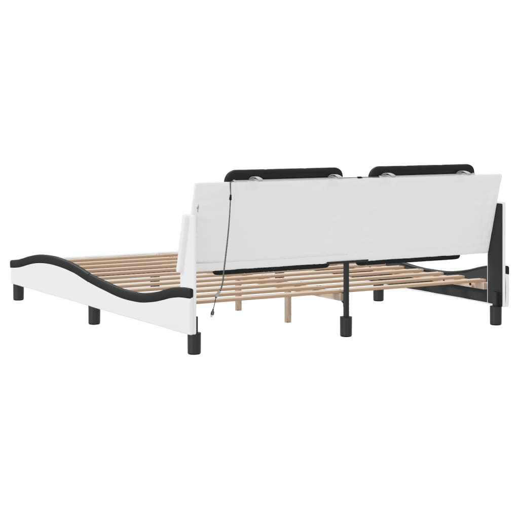 Bedframe met LED-verlichting kunstleer wit en zwart 180x200 cm is nu te koop bij PeponiXL, paradijselijk wonen!