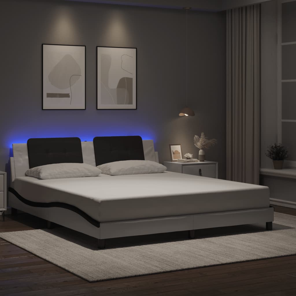 Bedframe met LED-verlichting kunstleer wit en zwart 180x200 cm is nu te koop bij PeponiXL, paradijselijk wonen!