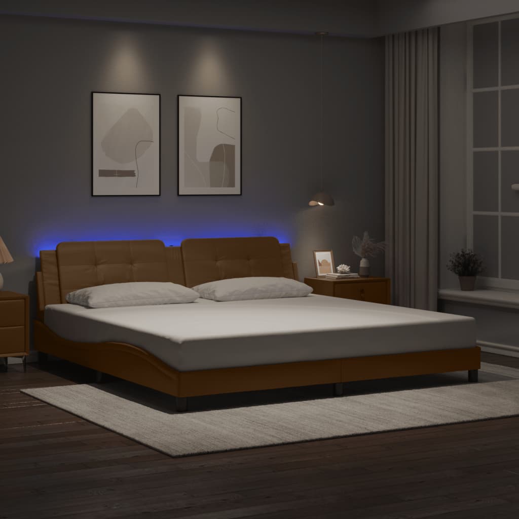 Bedframe met LED zonder matras "Zadar" cappuccino 200x200 cm is nu te koop bij PeponiXL, paradijselijk wonen!