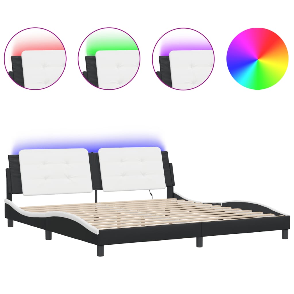 Bedframe met LED-verlichting kunstleer zwart en wit 200x200 cm is nu te koop bij PeponiXL, paradijselijk wonen!
