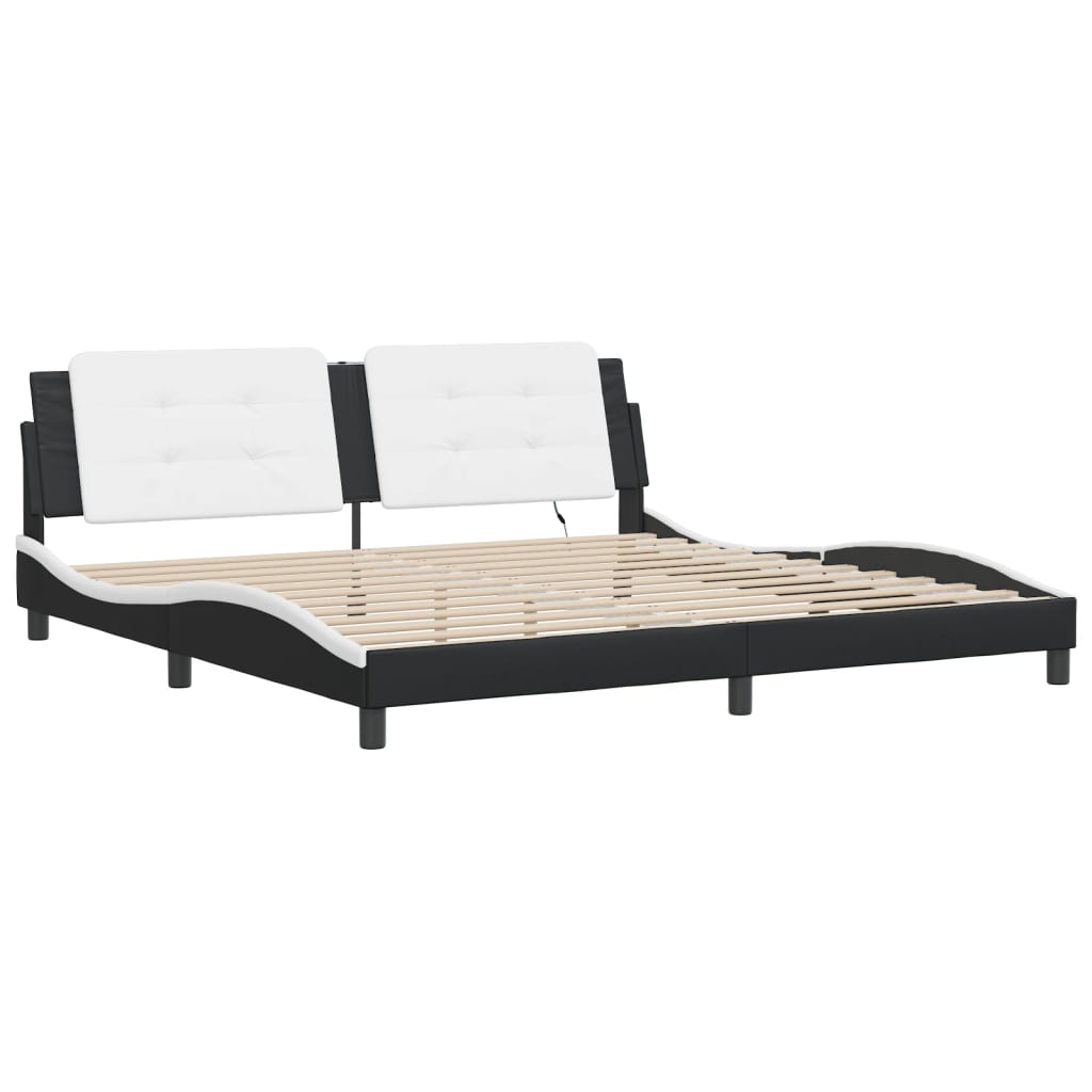 Bedframe met LED-verlichting kunstleer zwart en wit 200x200 cm is nu te koop bij PeponiXL, paradijselijk wonen!