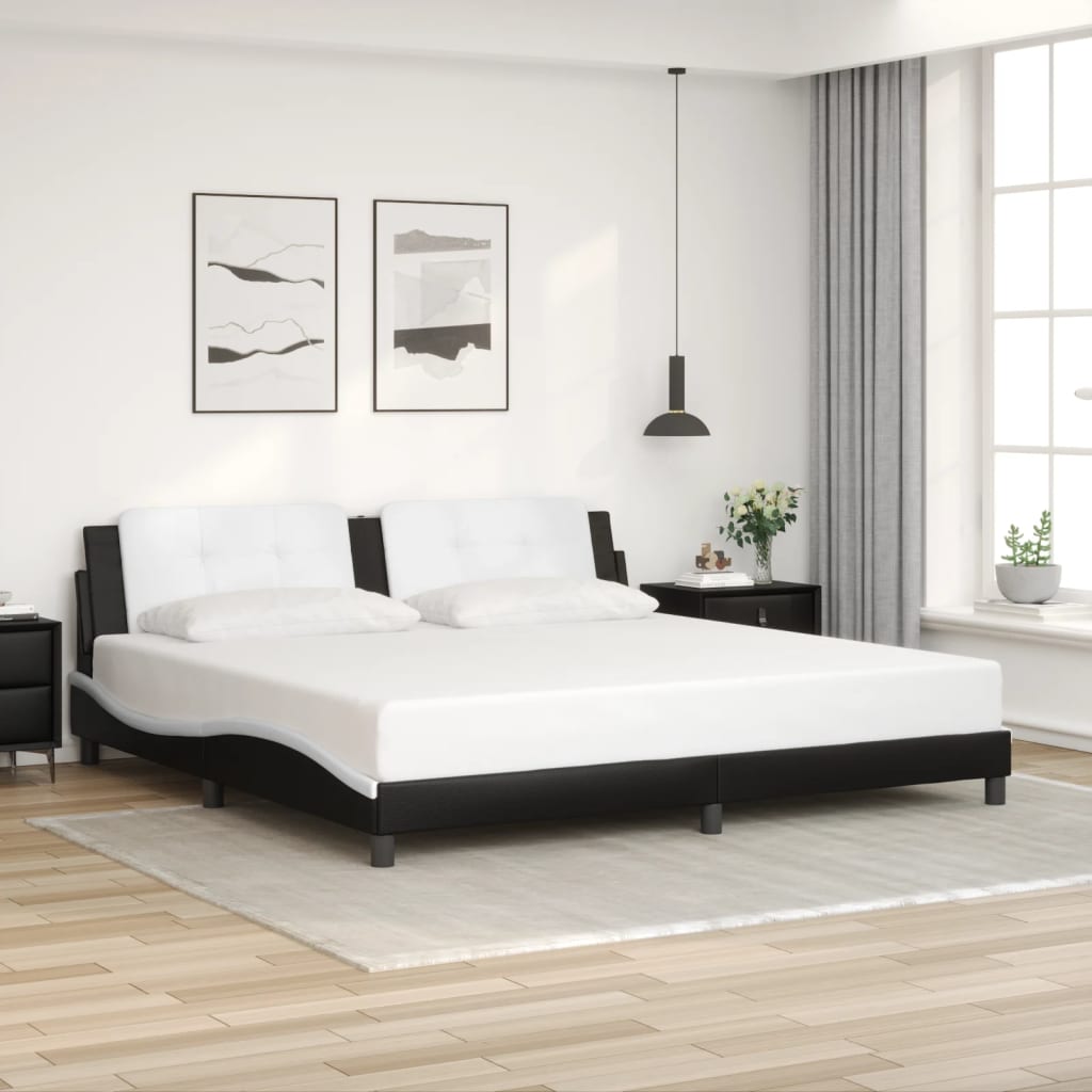 Bedframe met LED-verlichting kunstleer zwart en wit 200x200 cm is nu te koop bij PeponiXL, paradijselijk wonen!