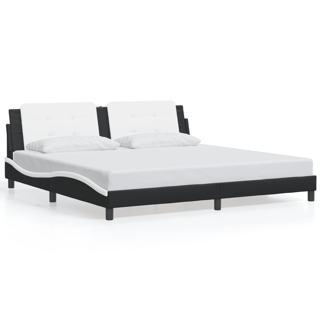 Bedframe met LED-verlichting kunstleer zwart en wit 200x200 cm is nu te koop bij PeponiXL, paradijselijk wonen!