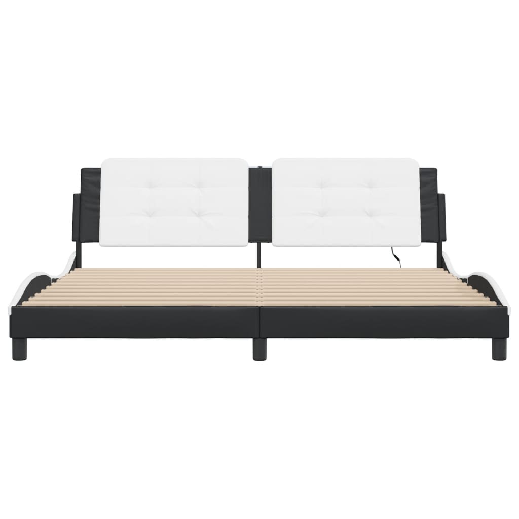 Bedframe met LED-verlichting kunstleer zwart en wit 200x200 cm is nu te koop bij PeponiXL, paradijselijk wonen!