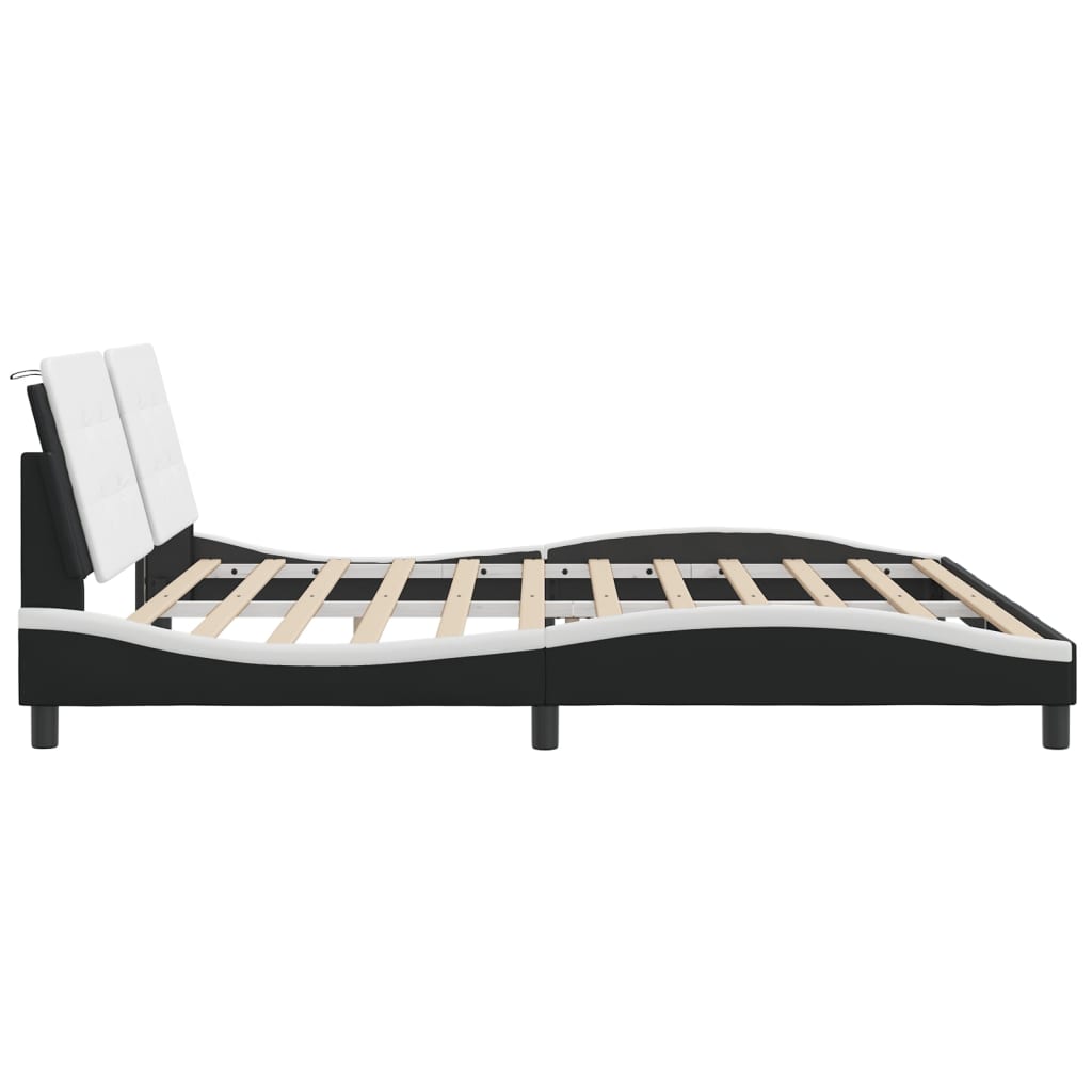 Bedframe met LED-verlichting kunstleer zwart en wit 200x200 cm is nu te koop bij PeponiXL, paradijselijk wonen!