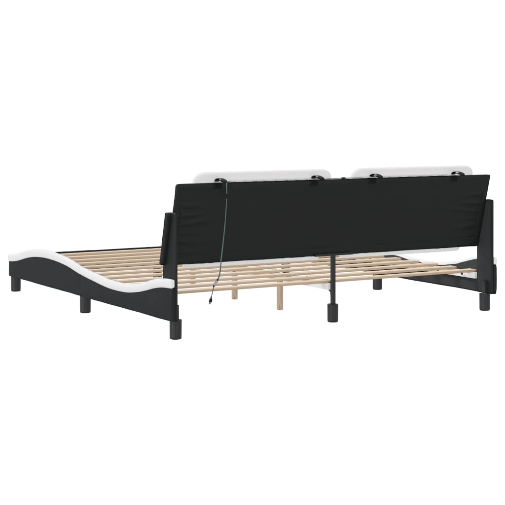 Bedframe met LED-verlichting kunstleer zwart en wit 200x200 cm is nu te koop bij PeponiXL, paradijselijk wonen!