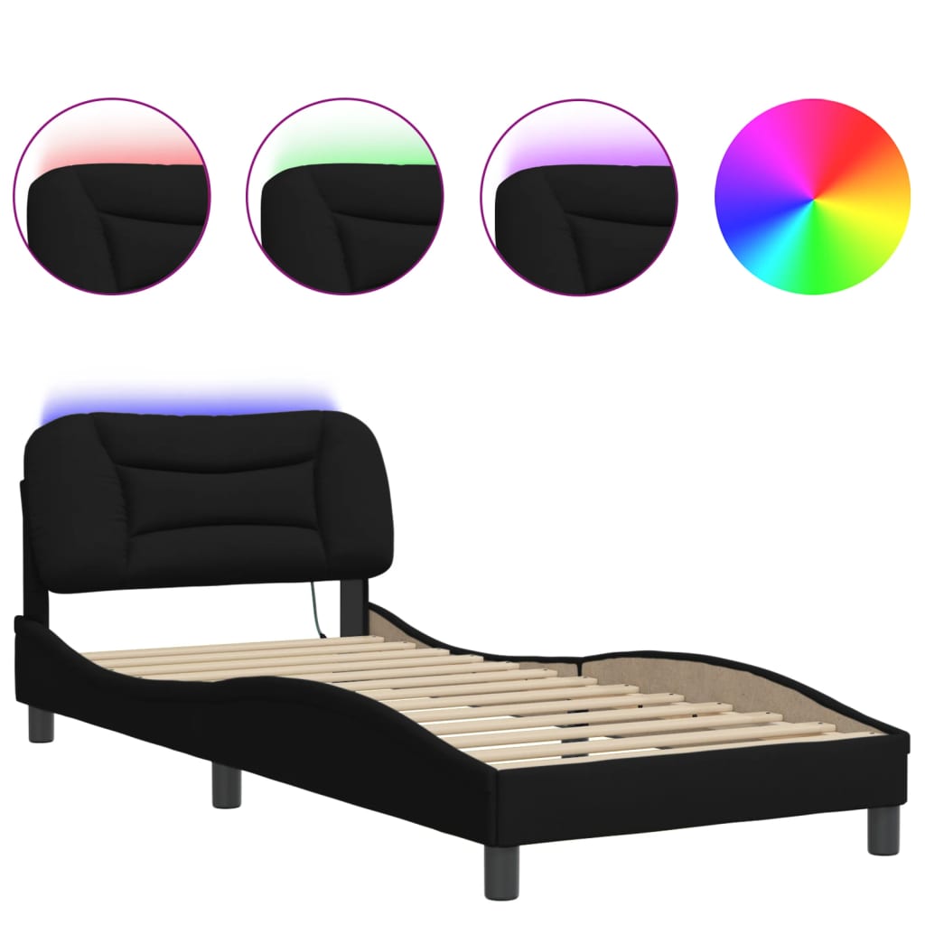 Bedframe met LED-verlichting stof zwart 90x190 cm is nu te koop bij PeponiXL, paradijselijk wonen!