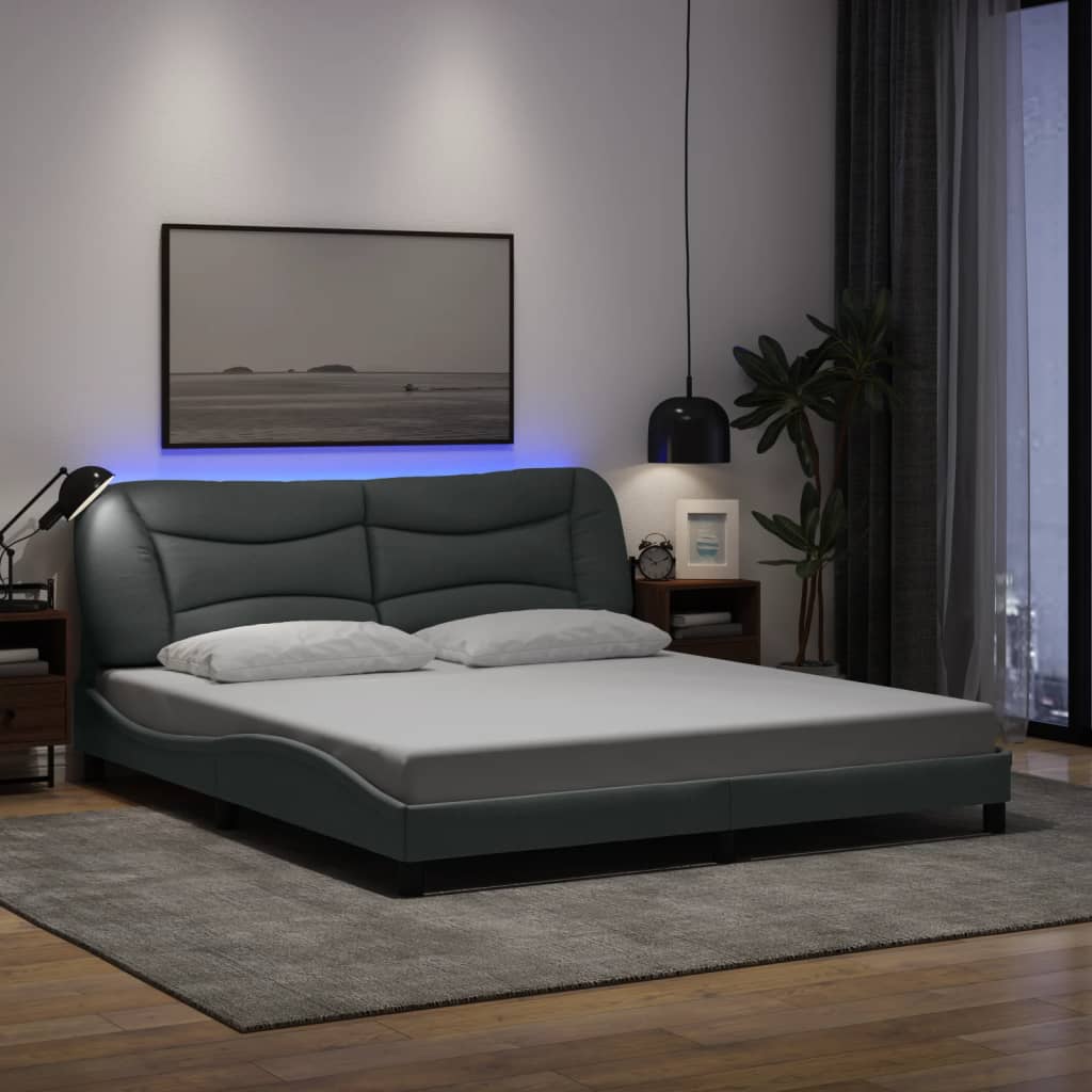 Bedframe met LED-verlichting stof donkergrijs 180x200 cm is nu te koop bij PeponiXL, paradijselijk wonen!