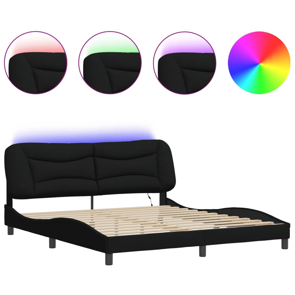 Bedframe met LED-verlichting stof zwart 180x200 cm is nu te koop bij PeponiXL, paradijselijk wonen!