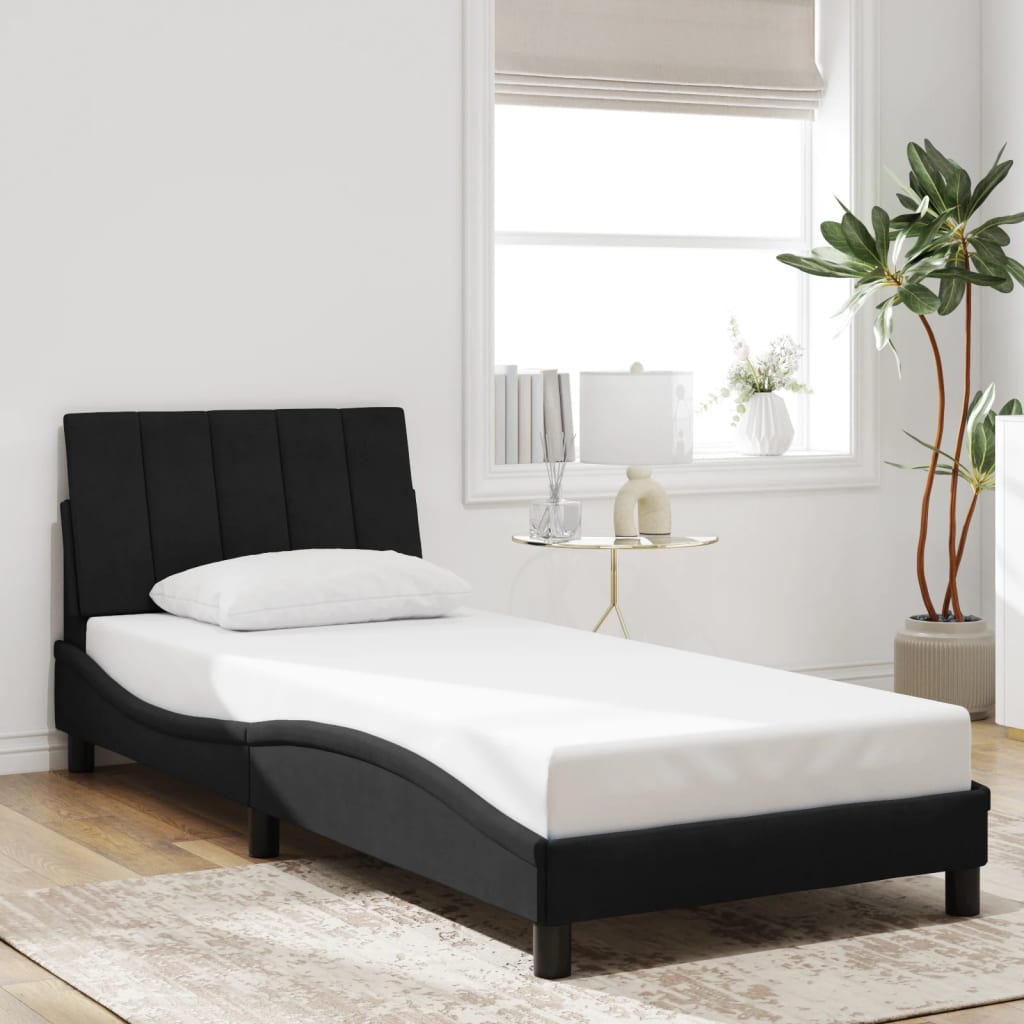 Bedframe met LED-verlichting fluweel zwart 90x190 cm is nu te koop bij PeponiXL, paradijselijk wonen!