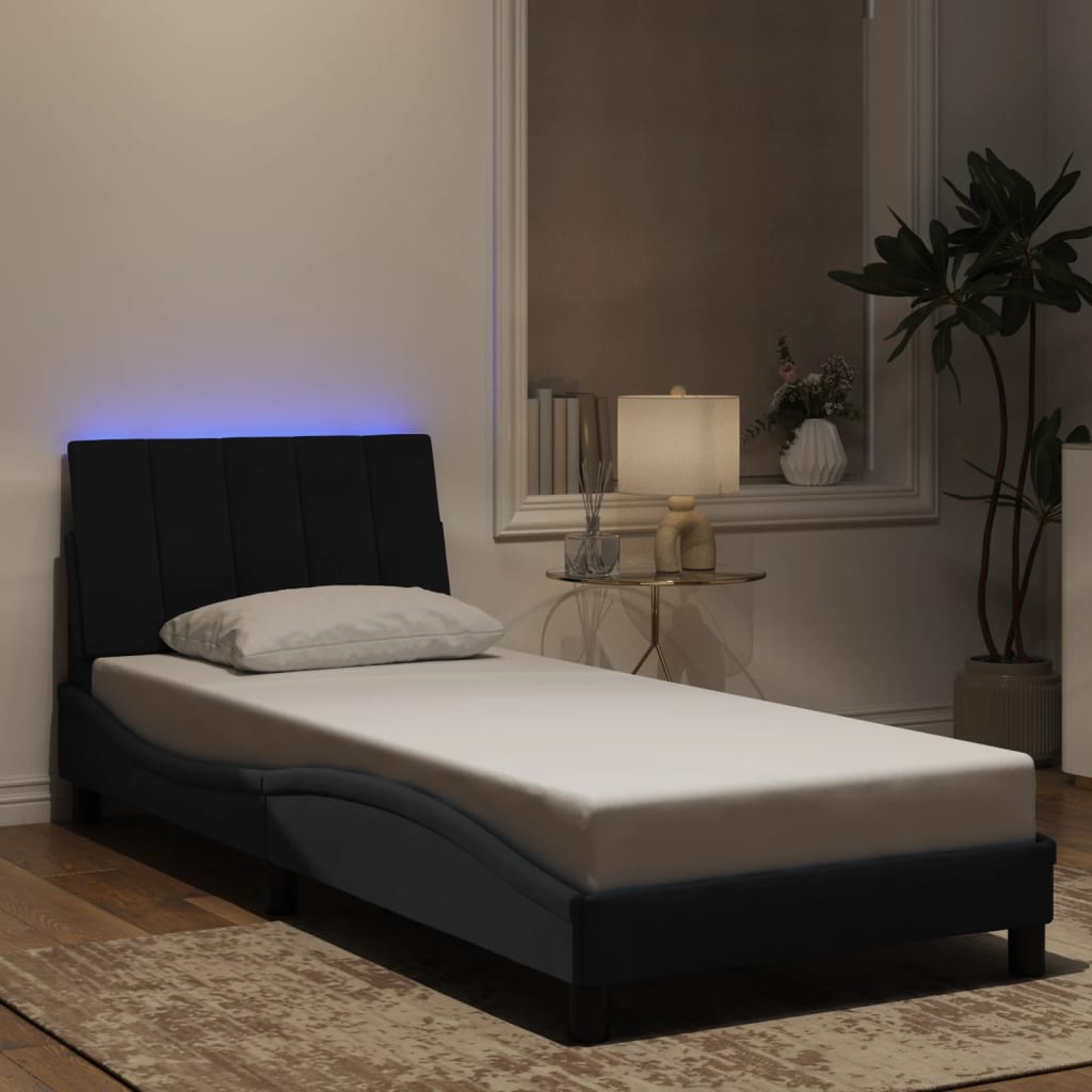 Bedframe met LED-verlichting fluweel zwart 90x190 cm is nu te koop bij PeponiXL, paradijselijk wonen!