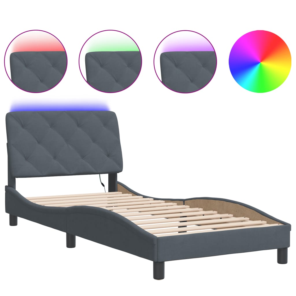 Bedframe met LED-verlichting fluweel donkergrijs 90x190 cm is nu te koop bij PeponiXL, paradijselijk wonen!