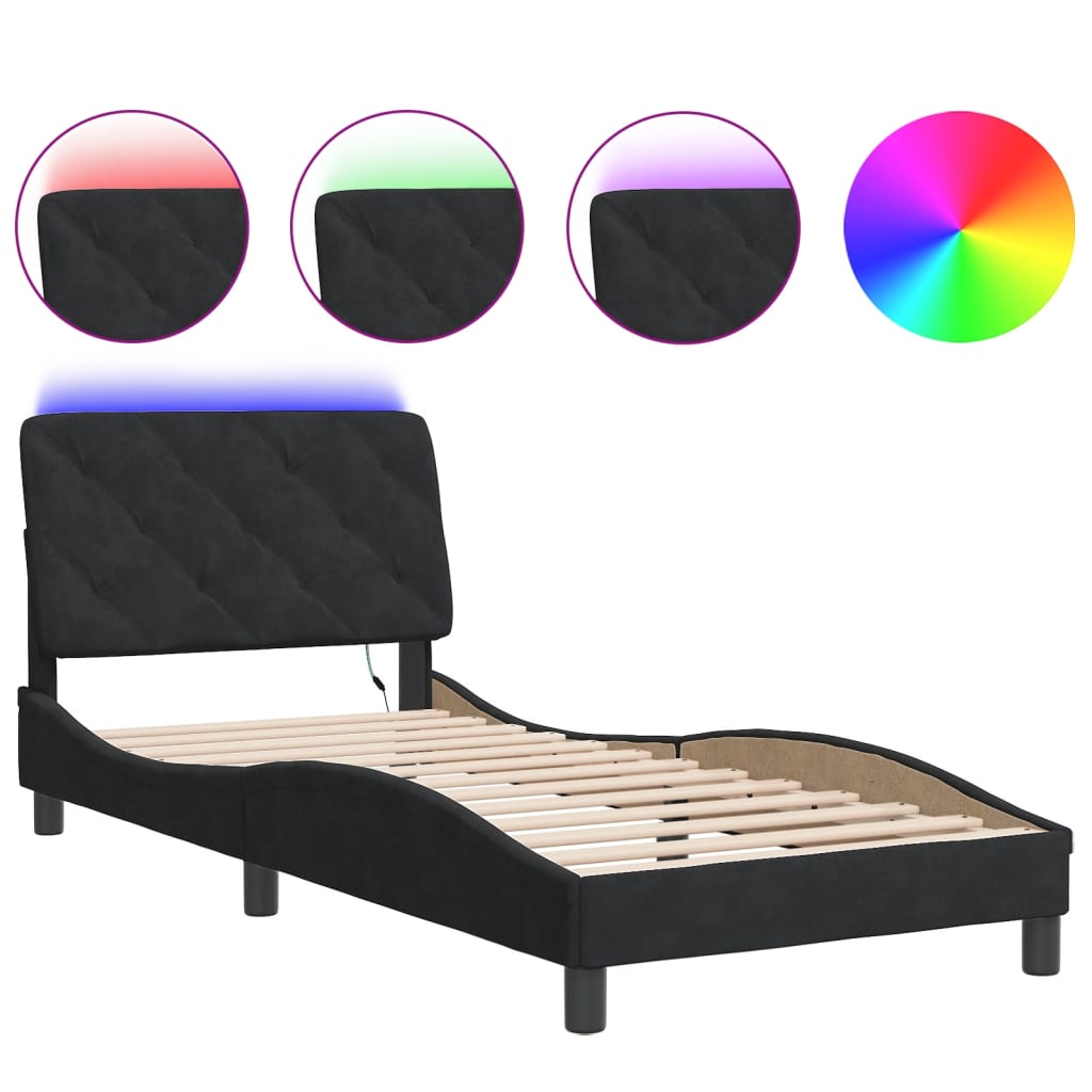 Bedframe met LED-verlichting fluweel zwart 90x190 cm is nu te koop bij PeponiXL, paradijselijk wonen!