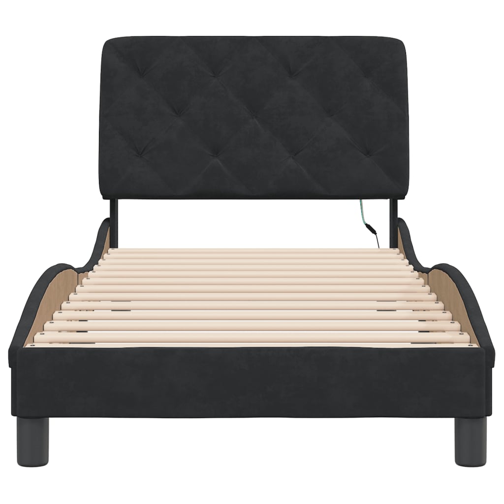 Bedframe met LED-verlichting fluweel zwart 90x190 cm is nu te koop bij PeponiXL, paradijselijk wonen!