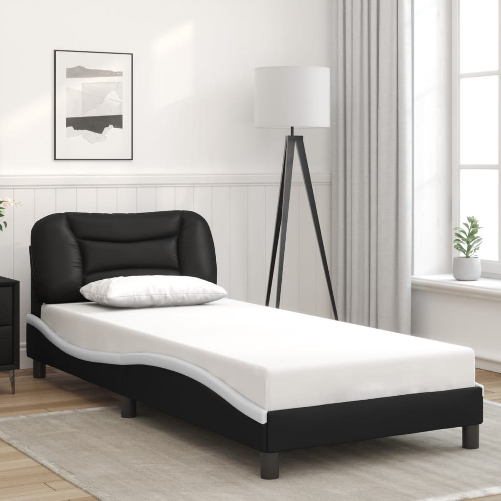 Bedframe met LED-verlichting kunstleer zwart en wit 90x190 cm is nu te koop bij PeponiXL, paradijselijk wonen!