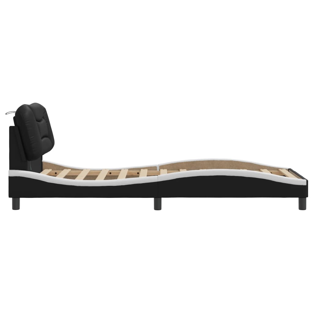Bedframe met LED-verlichting kunstleer zwart en wit 90x190 cm is nu te koop bij PeponiXL, paradijselijk wonen!