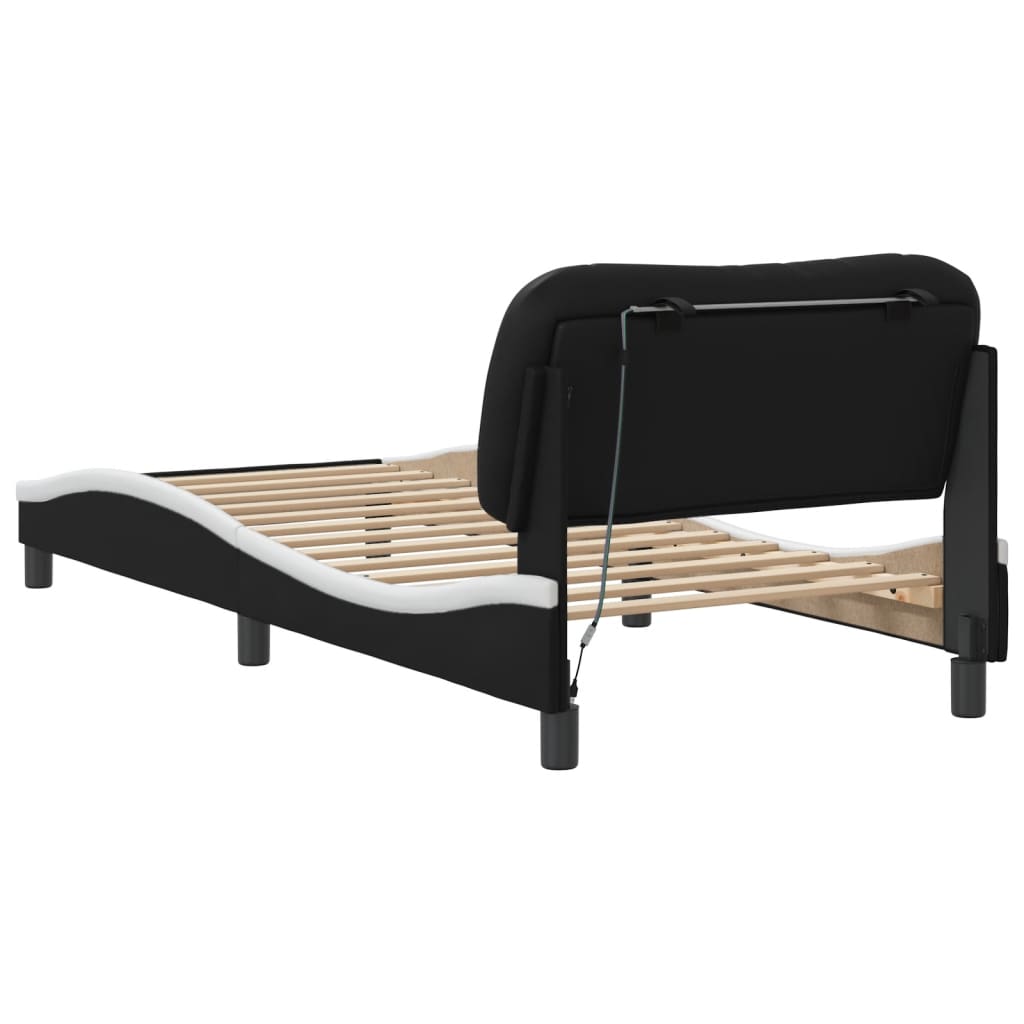 Bedframe met LED-verlichting kunstleer zwart en wit 90x190 cm is nu te koop bij PeponiXL, paradijselijk wonen!